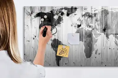 Quadro magnético para desenhar mapa-múndi em madeira