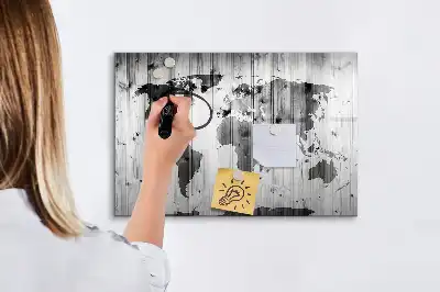Quadro magnético para desenhar mapa-múndi em madeira