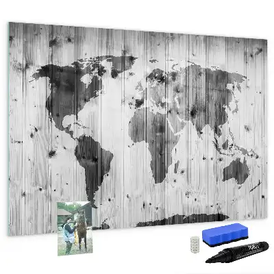 Quadro magnético para desenhar mapa-múndi em madeira