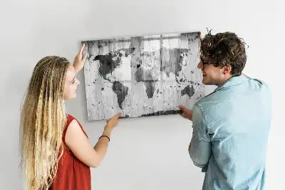 Quadro magnético para desenhar mapa-múndi em madeira