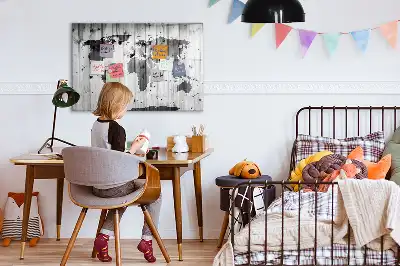 Quadro magnético para desenhar mapa-múndi em madeira
