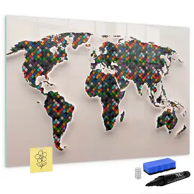 Quadro magnético para desenho estampa de mapa-múndi abstrato