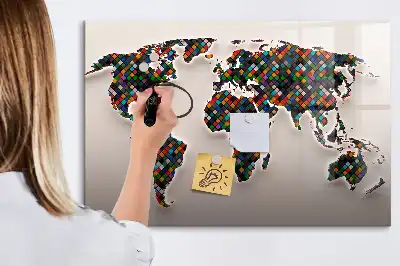 Quadro magnético para desenho estampa de mapa-múndi abstrato