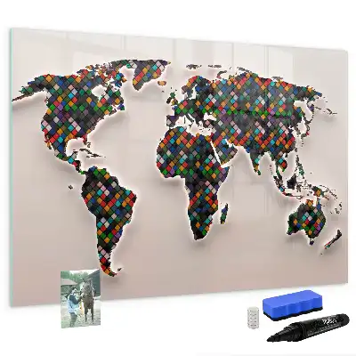 Quadro magnético para desenho estampa de mapa-múndi abstrato
