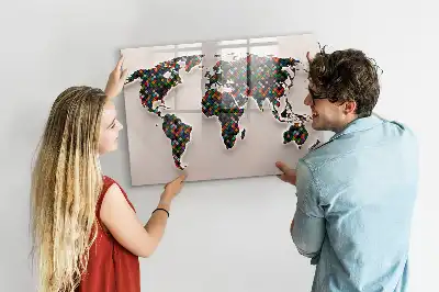 Quadro magnético para desenho estampa de mapa-múndi abstrato