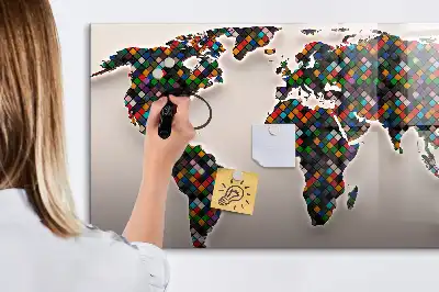 Quadro magnético para desenho estampa de mapa-múndi abstrato