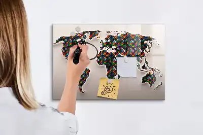 Quadro magnético para desenho estampa de mapa-múndi abstrato