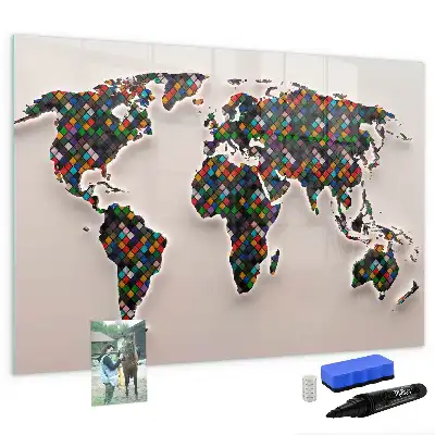 Quadro magnético para desenho estampa de mapa-múndi abstrato
