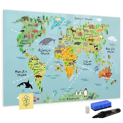 Quadro magnético para escrever mapa-múndi com animais