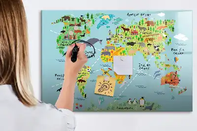 Quadro magnético para escrever mapa-múndi com animais