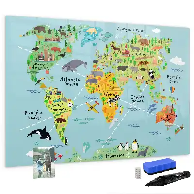 Quadro magnético para escrever mapa-múndi com animais