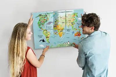 Quadro magnético para escrever mapa-múndi com animais