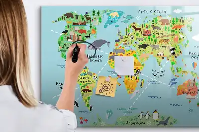 Quadro magnético para escrever mapa-múndi com animais