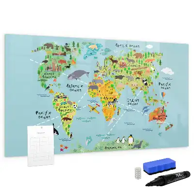 Quadro magnético para escrever mapa-múndi com animais