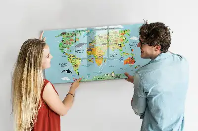 Quadro magnético para escrever mapa-múndi com animais