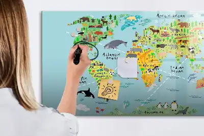 Quadro magnético para escrever mapa-múndi com animais