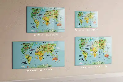 Quadro magnético para escrever mapa-múndi com animais