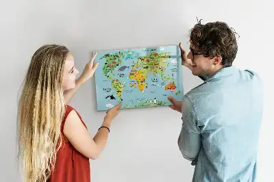 Quadro magnético para escrever mapa-múndi com animais