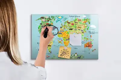 Quadro magnético para escrever mapa-múndi com animais