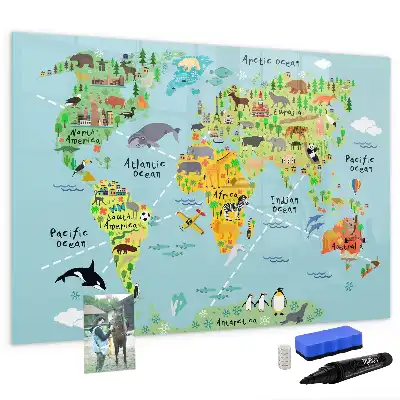 Quadro magnético para escrever mapa-múndi com animais