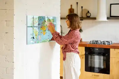 Quadro magnético para escrever mapa-múndi com animais