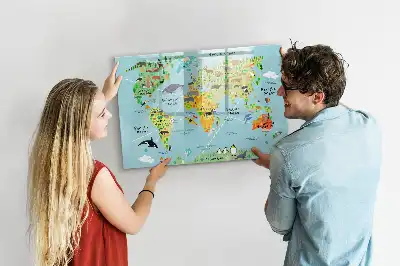 Quadro magnético para escrever mapa-múndi com animais
