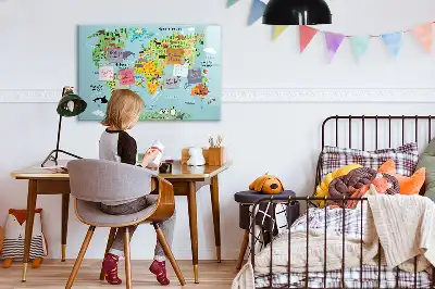 Quadro magnético para escrever mapa-múndi com animais