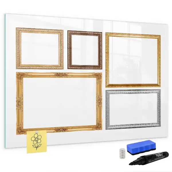 Quadro magnético para escrever com moldura dourada