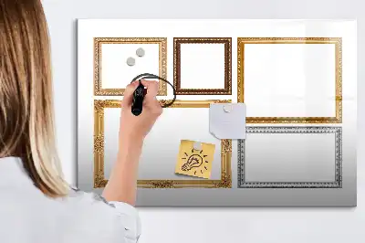 Quadro magnético para escrever com moldura dourada