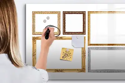 Quadro magnético para escrever com moldura dourada