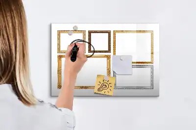 Quadro magnético para escrever com moldura dourada