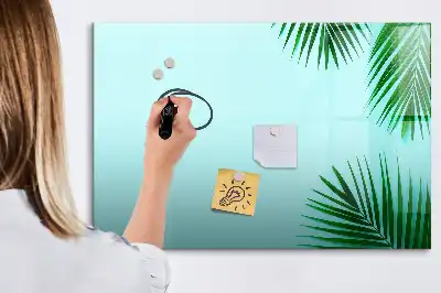 Quadro magnético para escrever estampa de folhas exóticas