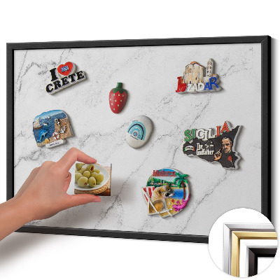 Quadro magnético com moldura preta Mármore claro delicado
