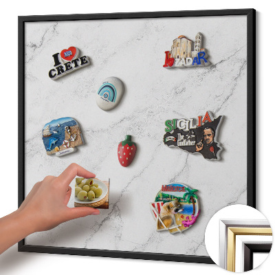 Quadro magnético com moldura preta Mármore claro delicado
