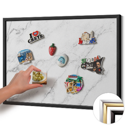 Quadro magnético com moldura preta Mármore claro delicado