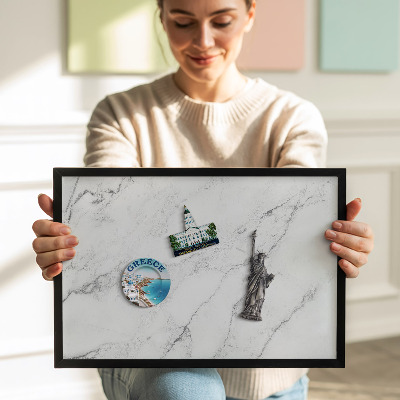 Quadro magnético com moldura preta Mármore claro delicado