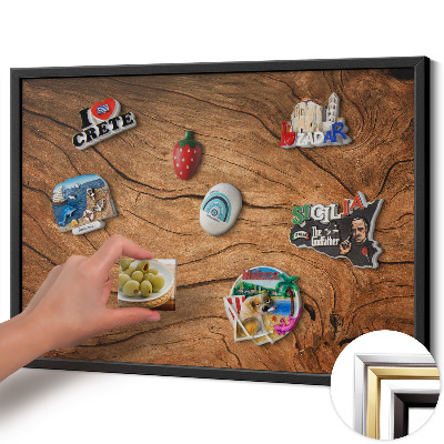Quadro magnético com moldura preta Textura de madeira rachada