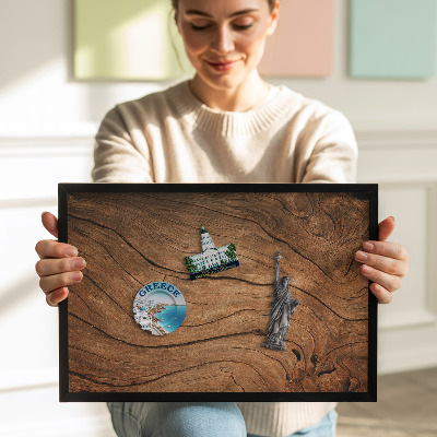 Quadro magnético com moldura preta Textura de madeira rachada