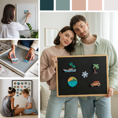 Quadro magnético com moldura preta Textura de madeira rachada