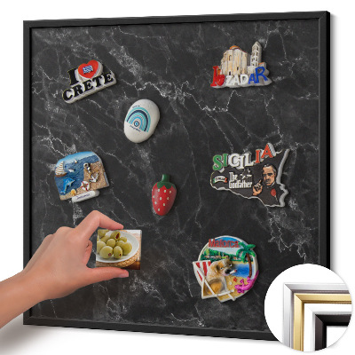Quadro magnético com moldura preta Mármore preto elegante