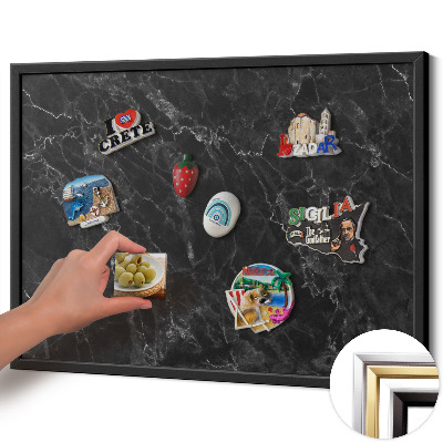 Quadro magnético com moldura preta Mármore preto elegante
