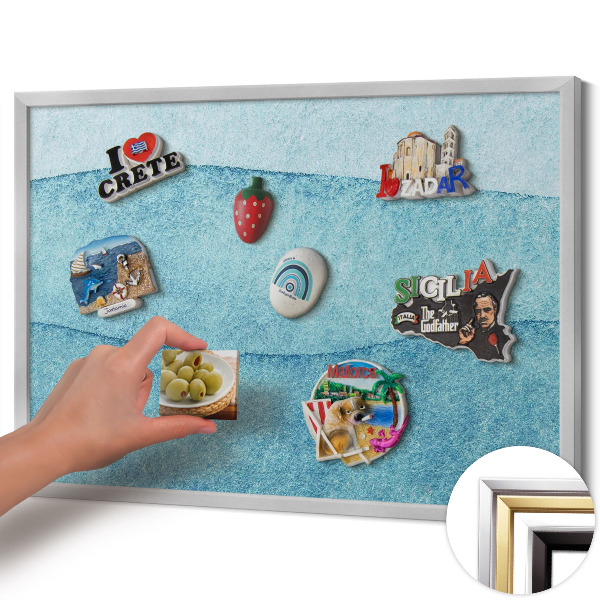 Quadro magnético com moldura prateada Ondas azuis em aquarela