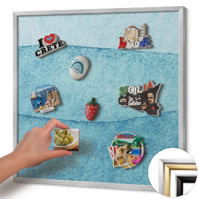 Quadro magnético com moldura prateada Ondas azuis em aquarela