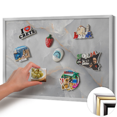 Quadro magnético com moldura prateada Mármore decorativo elegante