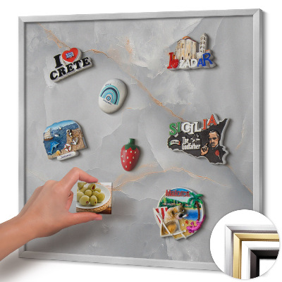 Quadro magnético com moldura prateada Mármore decorativo elegante
