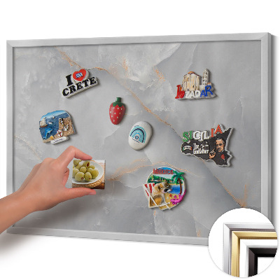 Quadro magnético com moldura prateada Mármore decorativo elegante
