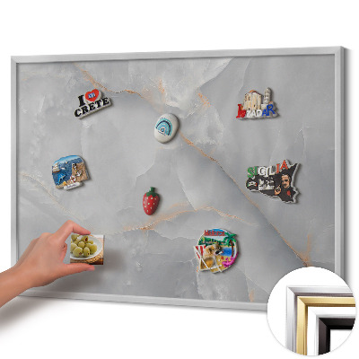 Quadro magnético com moldura prateada Mármore decorativo elegante