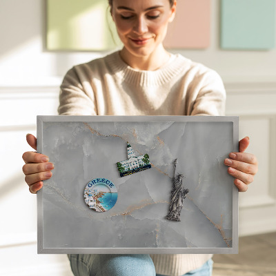 Quadro magnético com moldura prateada Mármore decorativo elegante