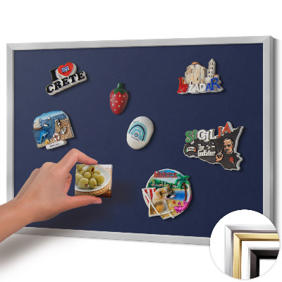 Quadro magnético com moldura prateada Cor: azul marinho escuro