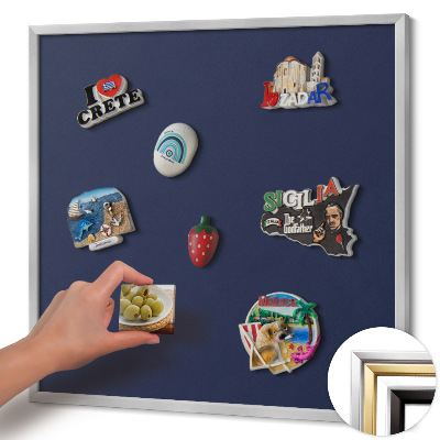 Quadro magnético com moldura prateada Cor: azul marinho escuro